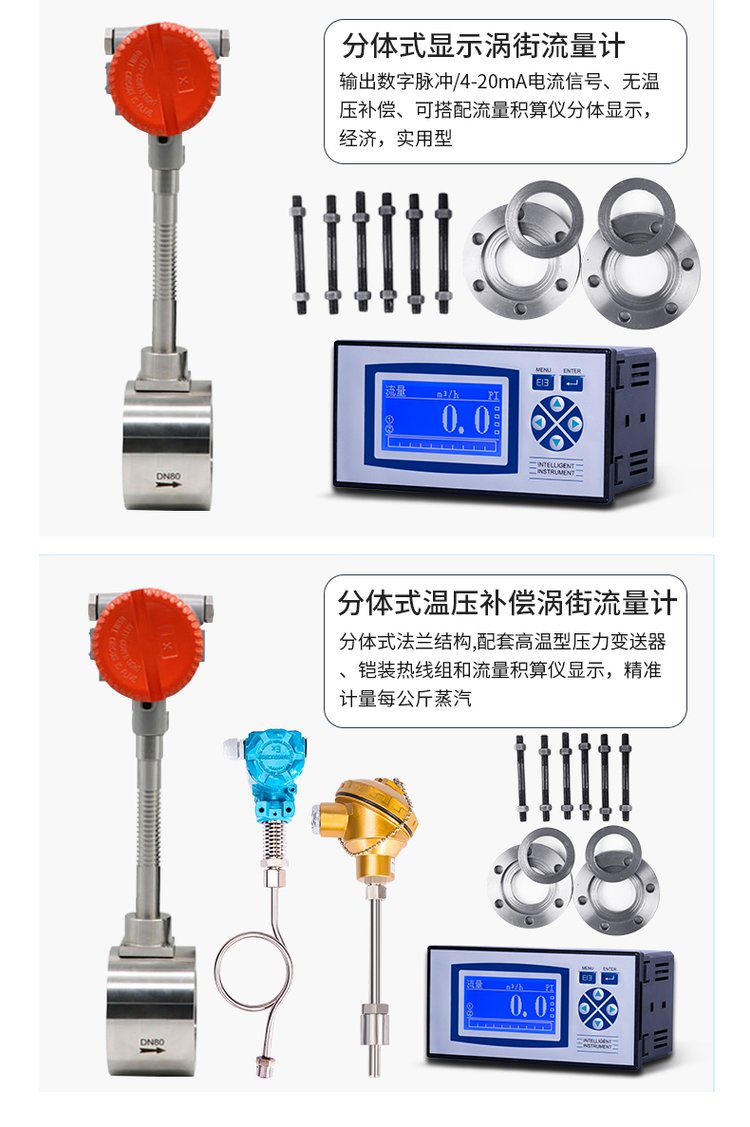 蒸汽渦街流量計分體式選型圖